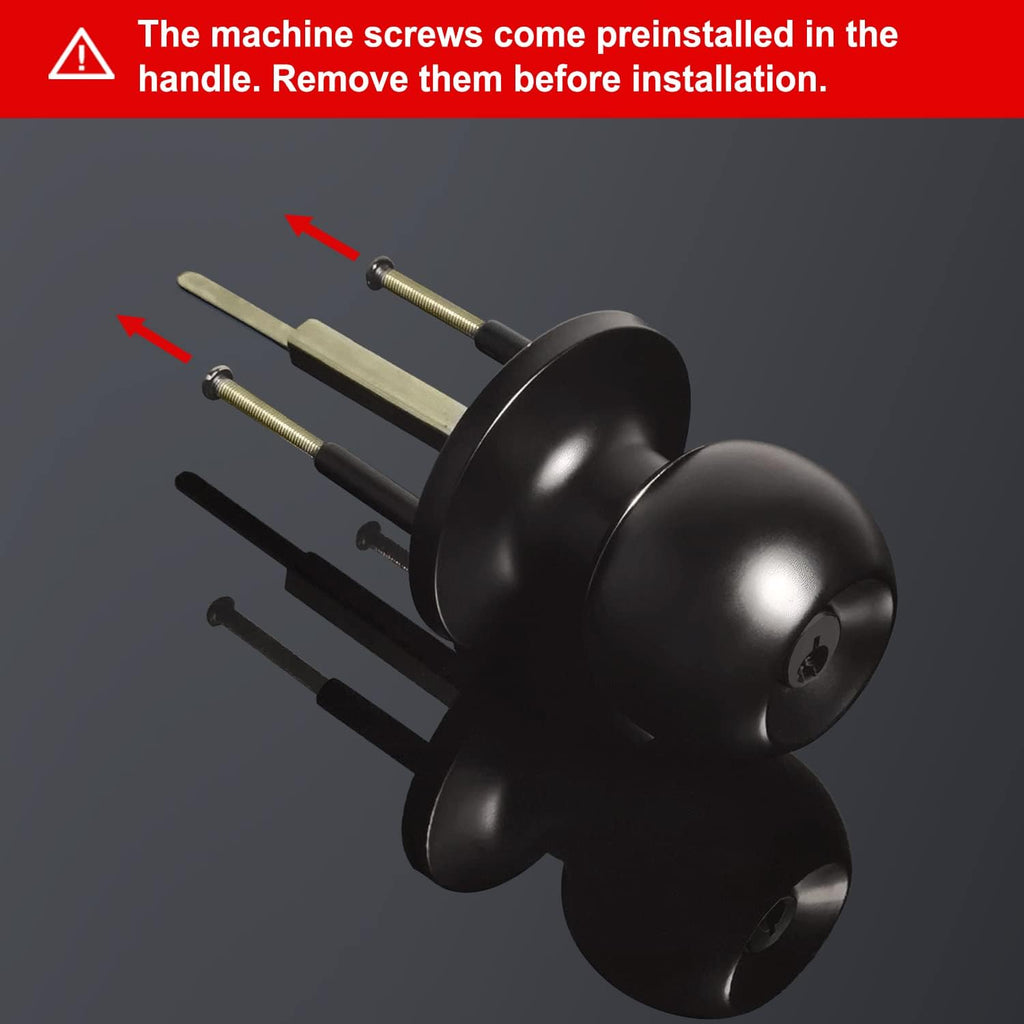 2 Pack Door Knob with Lock and Key, Keyed Different, Matte Black | Entrance Door Lock, Standard Ball
