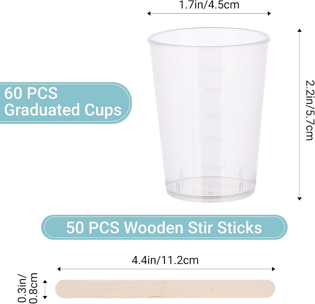 Resin Mixing Cups and Sticks, 110 Packs Epoxy Measuring Cups Kit - 60PCS 100ml Disposable Graduated Cups, 50PCS