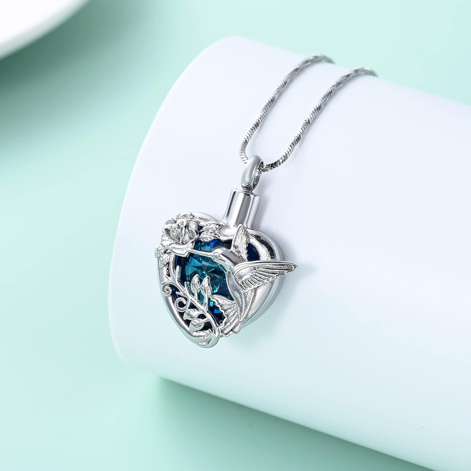 Hummingbird Cremation Jewelry Crystal Heart Urn Ashes Necklace for Women Men Memorial Keepsake Necklace of Loved One