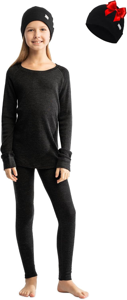 100% Merino Wool Base Layer Kids Set - Midweight Unisex Thermal Underwear | Soft, Non-Itchy Kids / Toddler Clothes