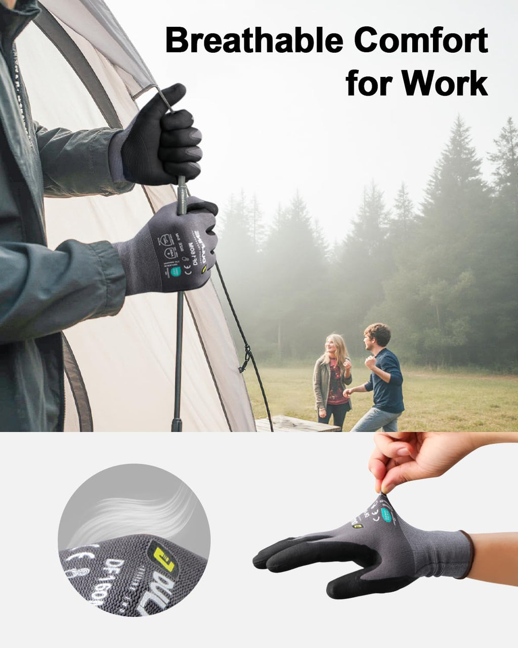 MicroFoam Nitrile Coated 12 Pairs Work Gloves for Men Grey L