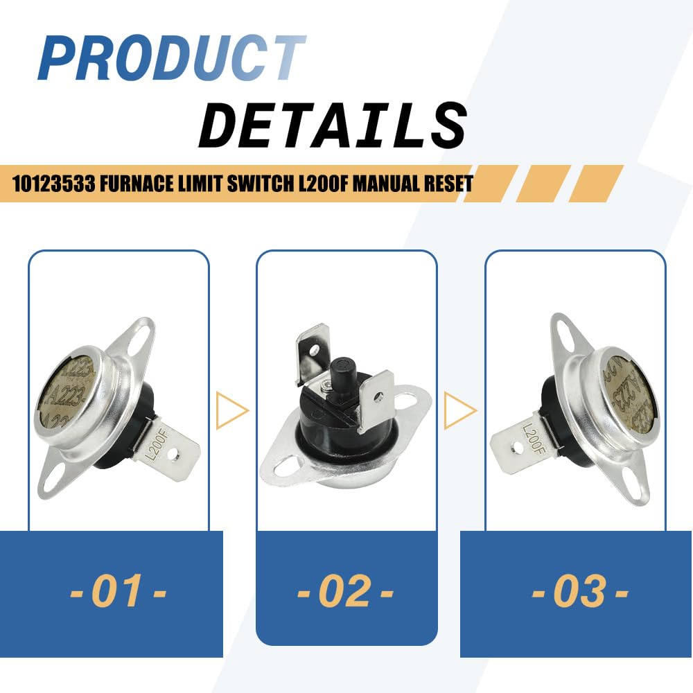 2 Pack 10123533 Furnace Limit Switch L200F Manual Reset Compatible with Goodman Amana