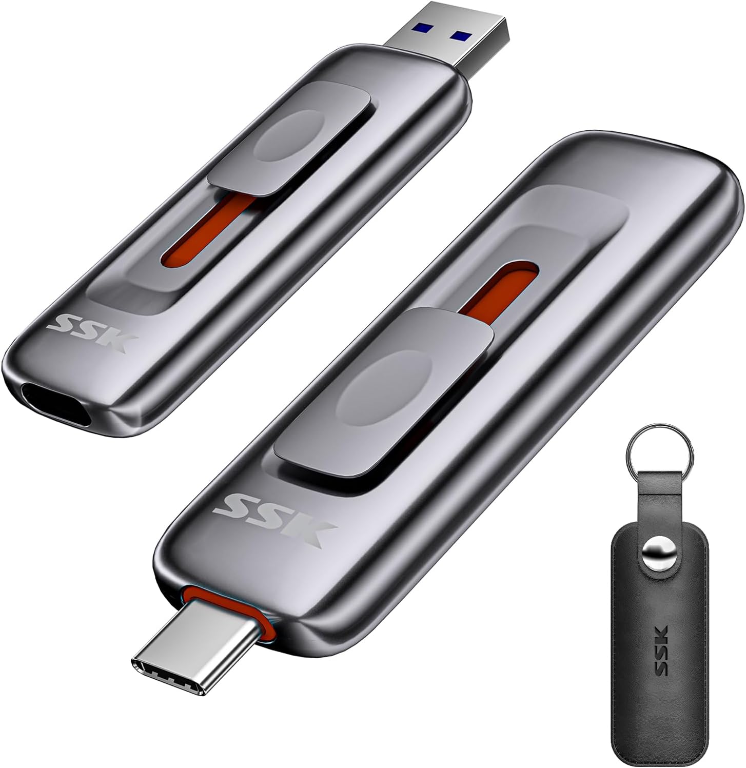 256GB Flash Drive SSD External, Push-Pull USB Drive up to 1000MB/s Dual Head, Thumb Drive-USB SSD Memory Stick for
