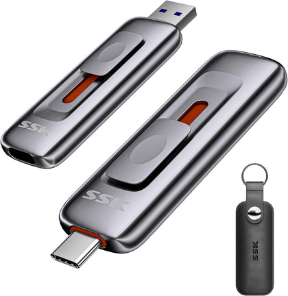 256GB Flash Drive SSD External, Push-Pull USB Drive up to 1000MB/s Dual Head, Thumb Drive-USB SSD Memory Stick for