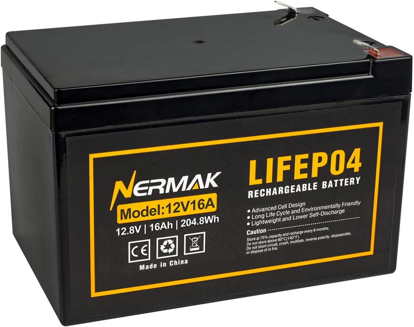 12V 16Ah Lithium LiFePO4 Deep Cycle Battery, 2000+ Cycles Lithium Iron Phosphate Rechargeable Battery for Solar/Wind