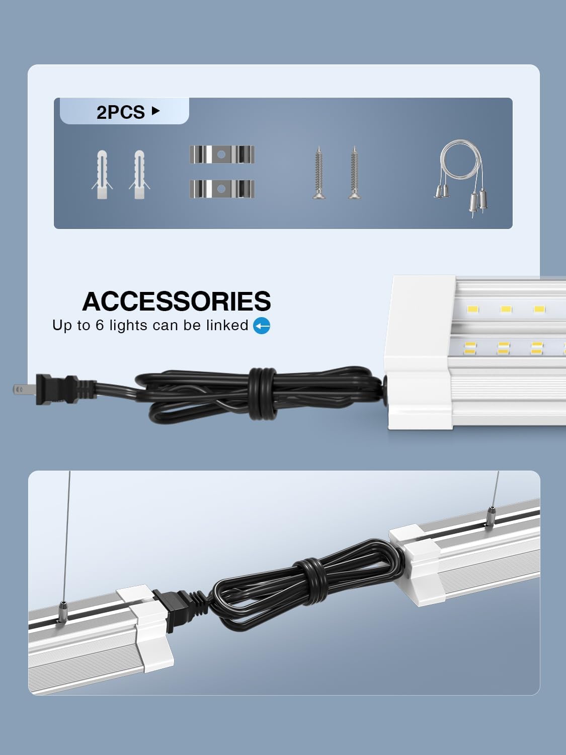 60W 4 Foot Led Shop Lights 2Pack Linkable Ceiling Or Hanging Mount for Shop