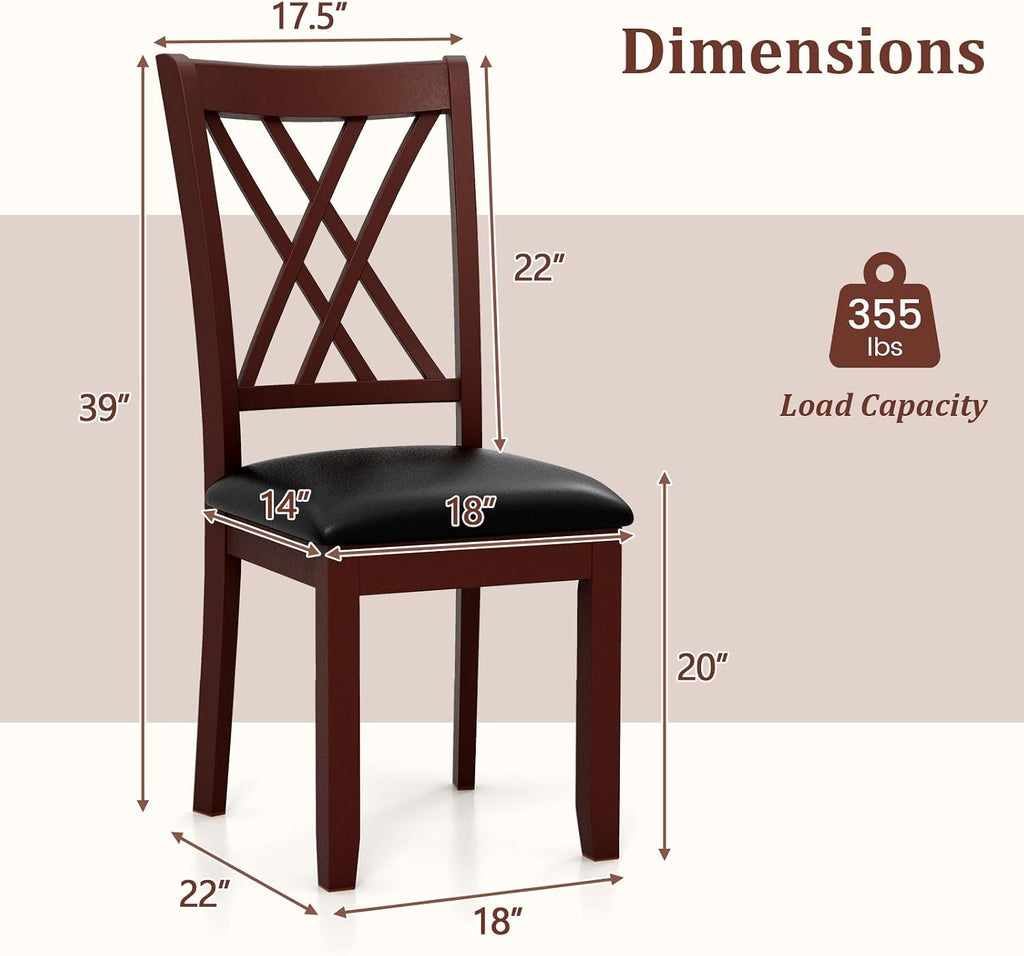 Wooden Dining Chairs Set of 2 with PU Leather Padded Seat, Walnut