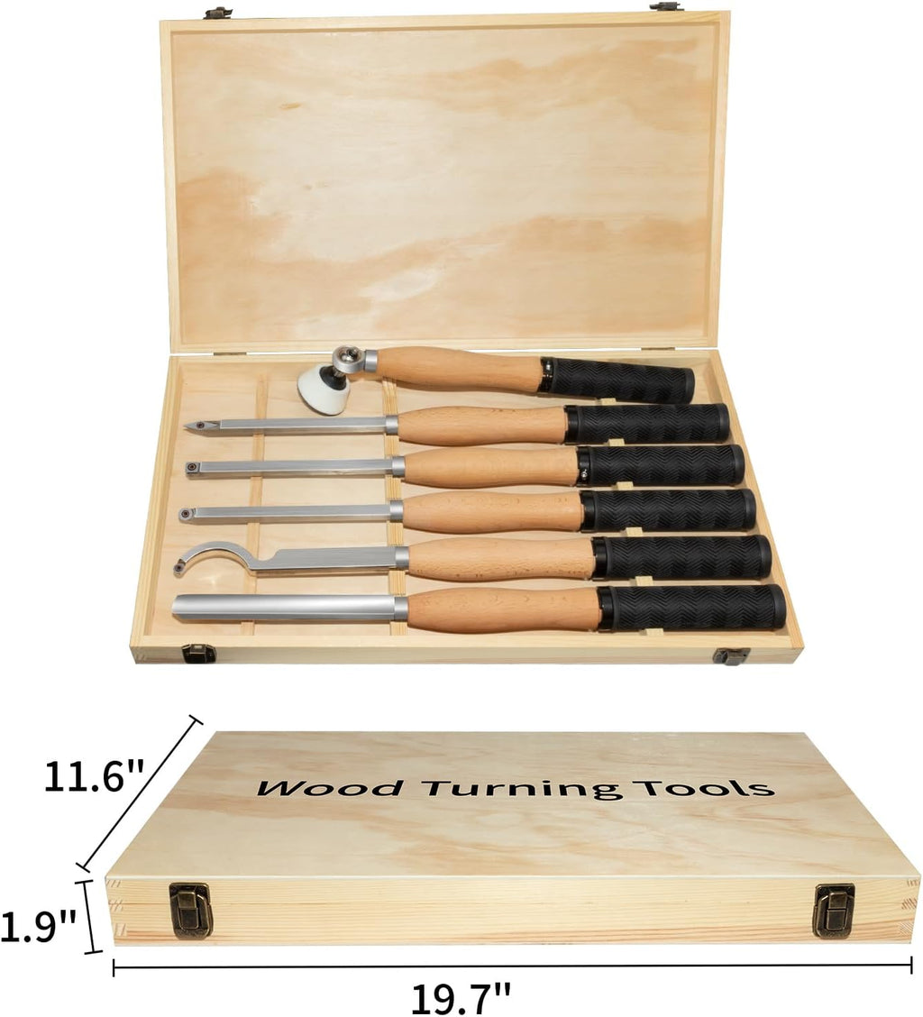 6-Pack Carbide Wood Lathe Turning Tools Set with Bowl Sander | Includes Swan Neck Hollowing Tool, Roughing Gouge