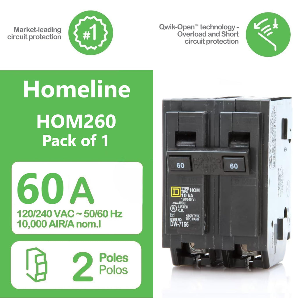 Genuine Square D HOM260 60 Amp Double Pole Circuit Breaker Kit