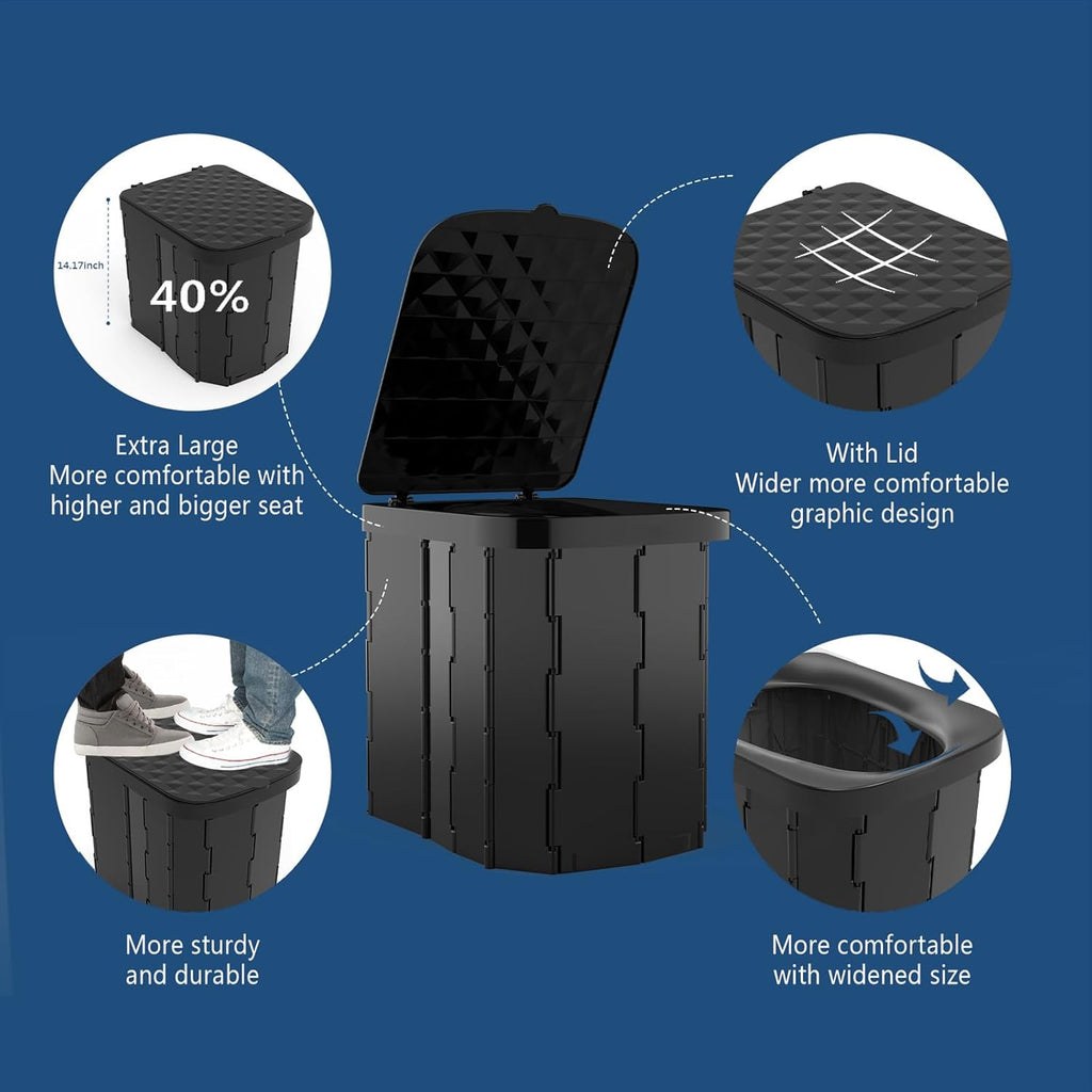 XL Portable Folding Camping Toilet For Adults & Kids, Lightweight | XL Portable Folding Toilet with Lid,Travel