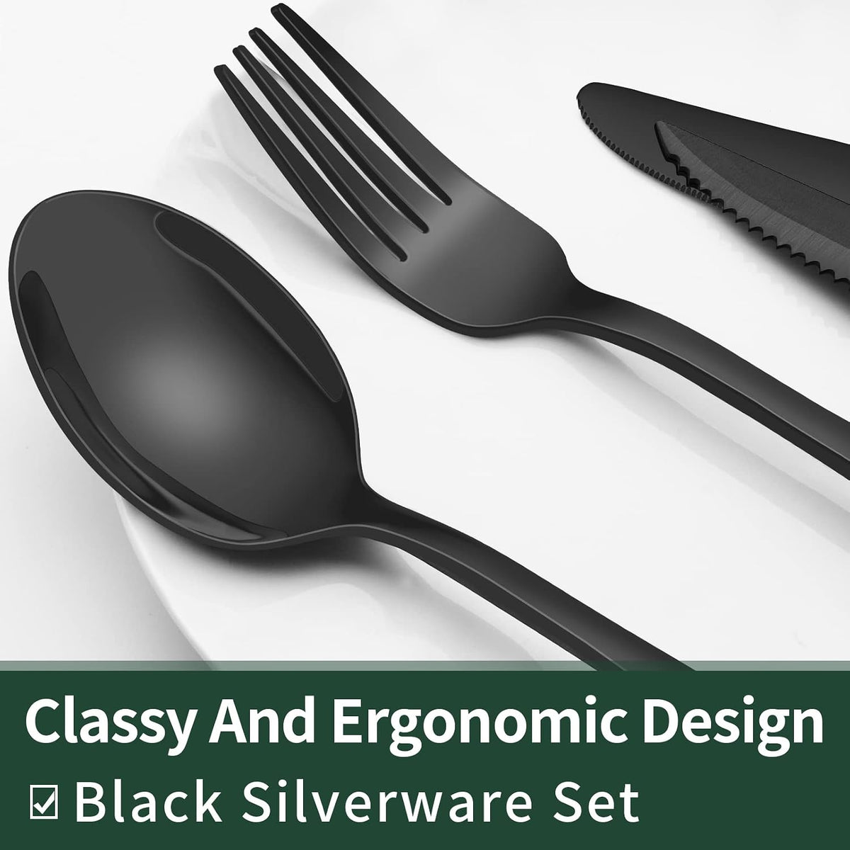 24-Piece Black Silverware Set with Steak Knives, Black Flatware Set for 4, Food-Grade Stainless Steel Tableware