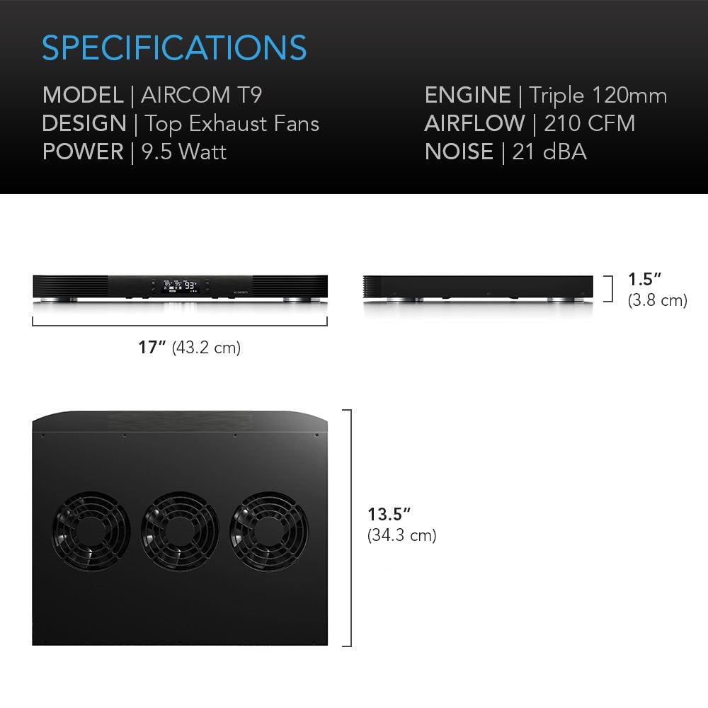 AC Infinity AIRCOM T9, Quiet Cooling Fan System 17" Top-Exhaust