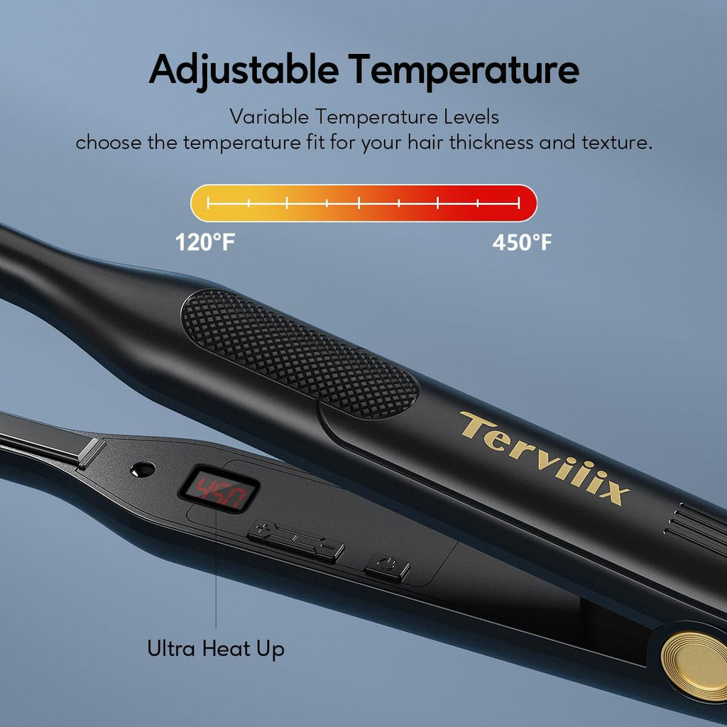 Pencil Flat Iron for Edges & Short Hair, 3/10 Inch | Adjustable Temperature, Small Hair Straightener for Men, Ceramic