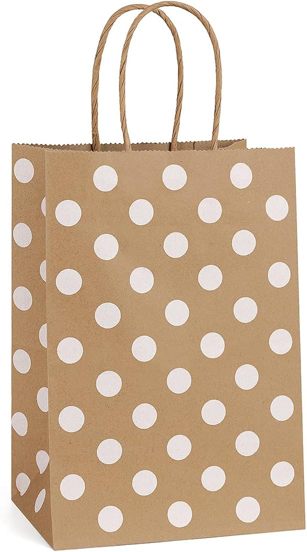 Small Gift Bags with Handles 5.25x3x8 Inch Brown 25 Pack