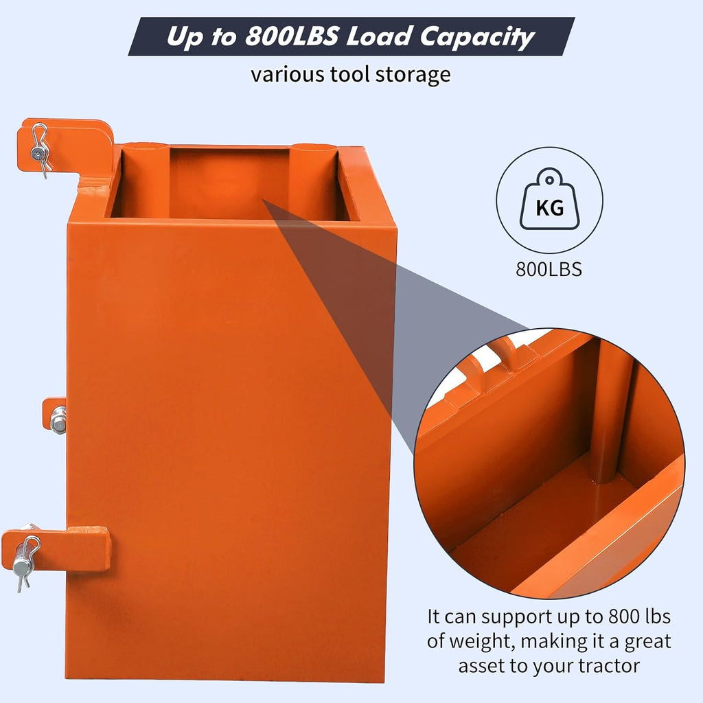 3 Point Ballast Box for Tractor Category 1, 800 LBS Capacity 5 Cu.ft Volume, Heavy Duty Steel with Standard 2" Hitch