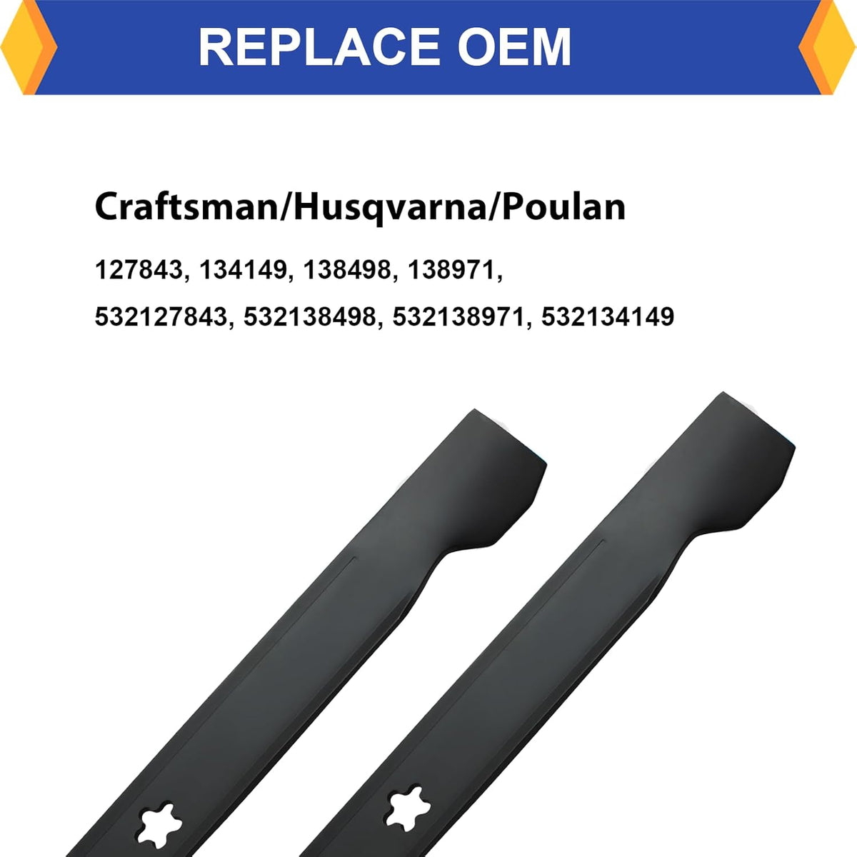 (2 Pack) Replacement High Lift Lawn Mower Blades for Craftsman Husqvarna Poulan 127843 138498 138971 532127843
