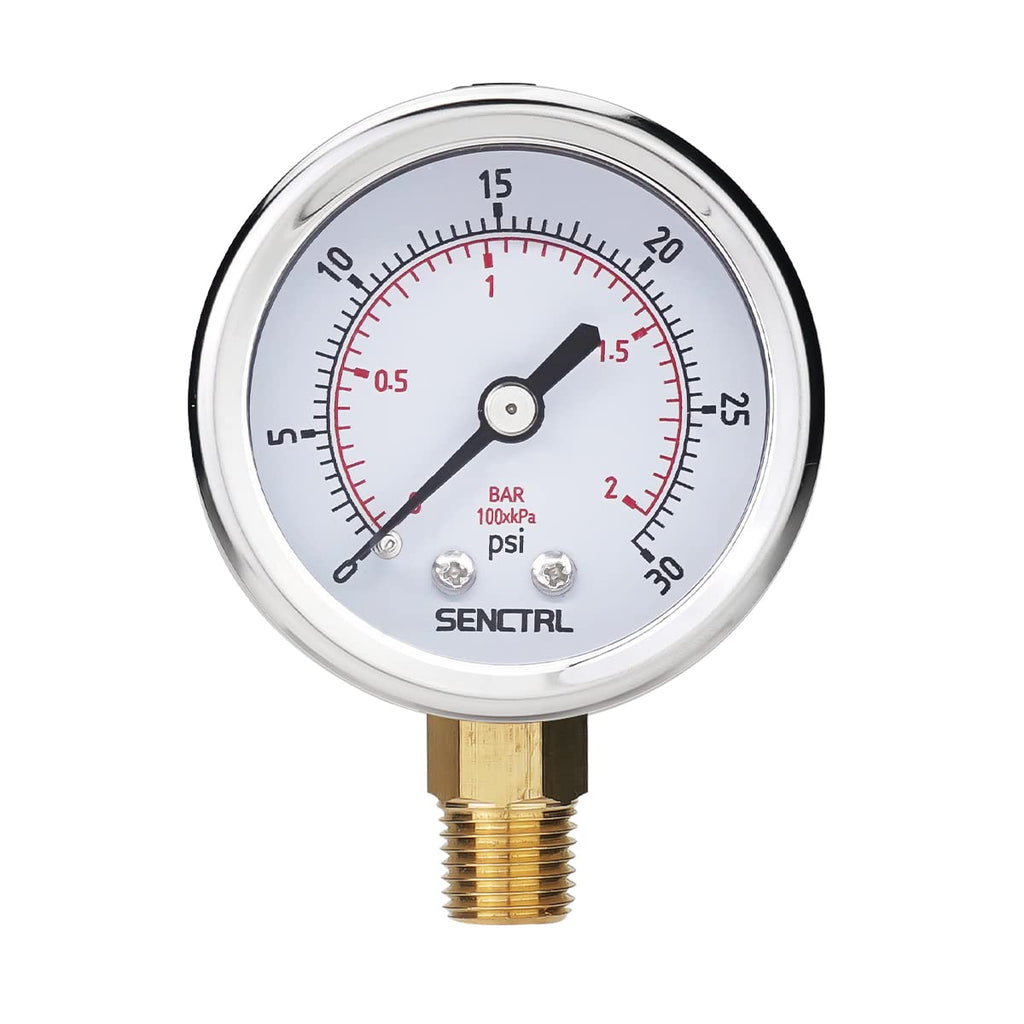 SENCTRL 0-30 Psi Low Pressure Gauge, 1/4 NPT Lower Mount