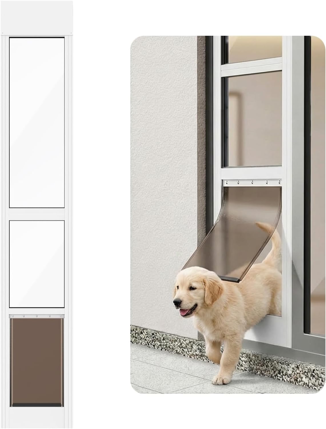 Dog Door for Sliding Glass Door, Adjustable Height 75 3/5" to 80", Aluminum Frame Sliding Door Dog Door Insert
