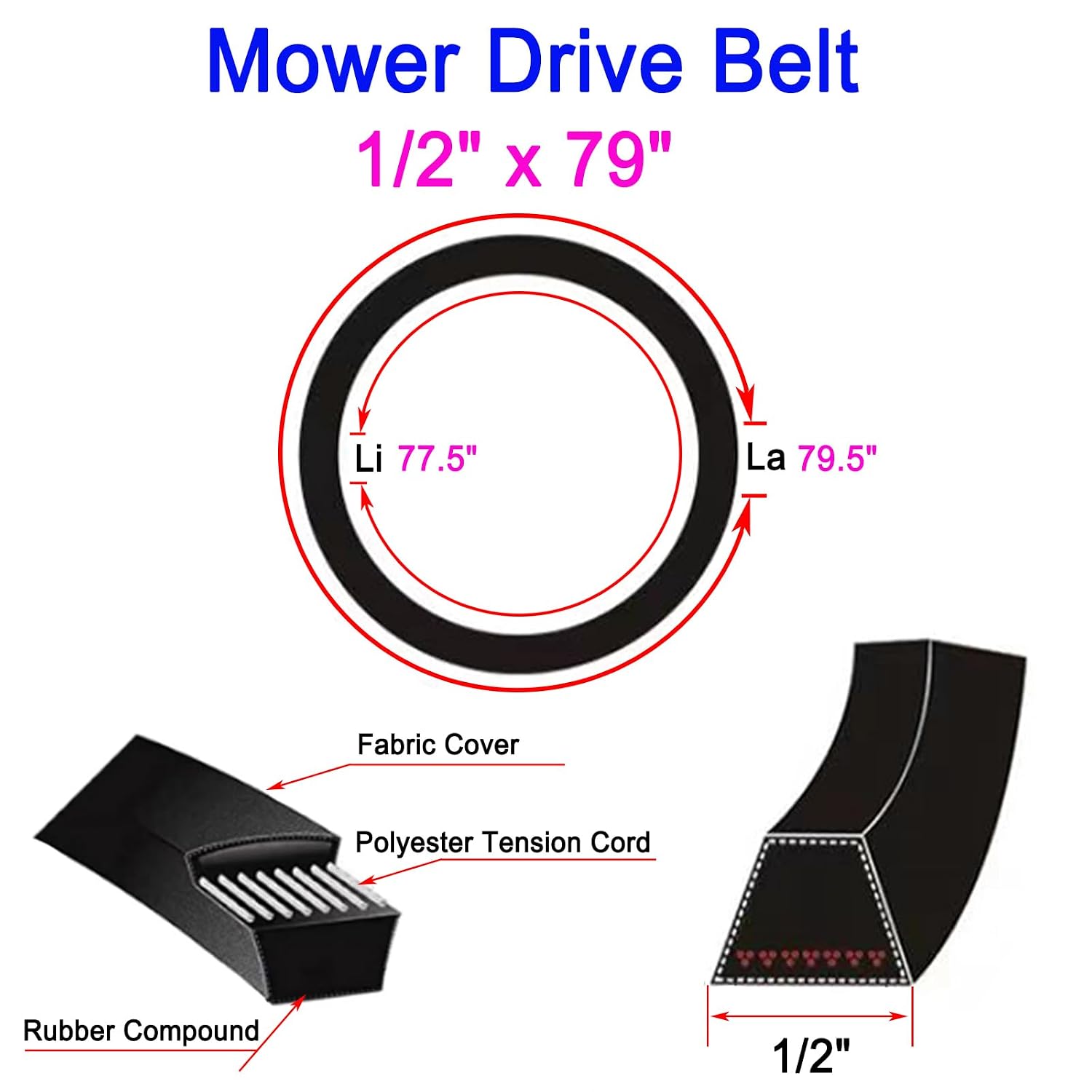 954-0349 754-0349 46 Inch Deck Belt Aramid Cord 79.1 Inch Replacement for Cub Cadet Troy Bilt MTD Toro Super Bronco