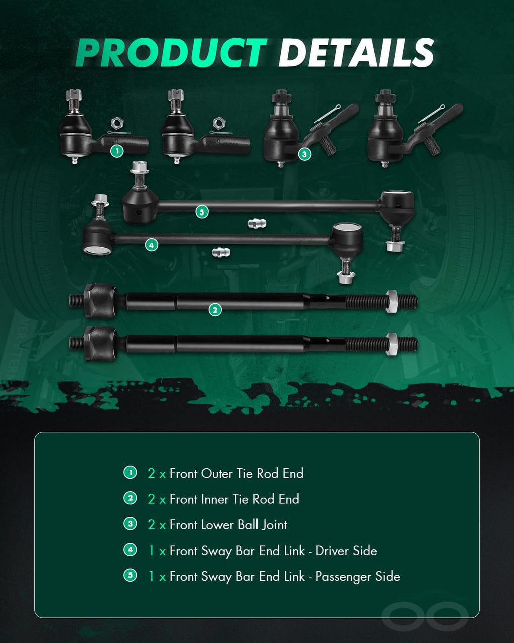 SCITOO 8pcs Front Suspension Kit Inner Outer Tie Rod End fit 1997-2001 for Toyota Camry 1997-2004 for Toyota Avalon Solara 1999-2001 for Lexus ES300 with Lower Ball Joint Sway Bar Link