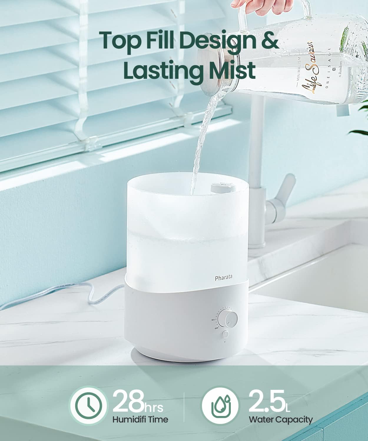 Humidifiers for Bedroom Large Room, 2.5L Cool Mist Humidifier with Essential Oil Diffuser, Top Fill Humidifier for
