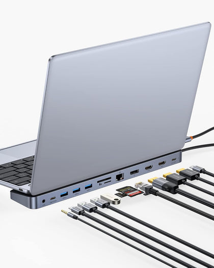 Laptop Docking Station, 4K Multitasking Docking Station with 2 HDMI+DP, PD, 3 USB-A, RJ45, Audio, TF/SD Card Reader