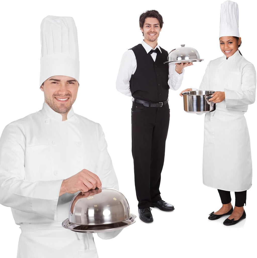 Halloween 3 Pcs Chef Unisex Costume Tall Hat Coat Bistro Apron Set Chef Jacket Coat Apron for Man(Long