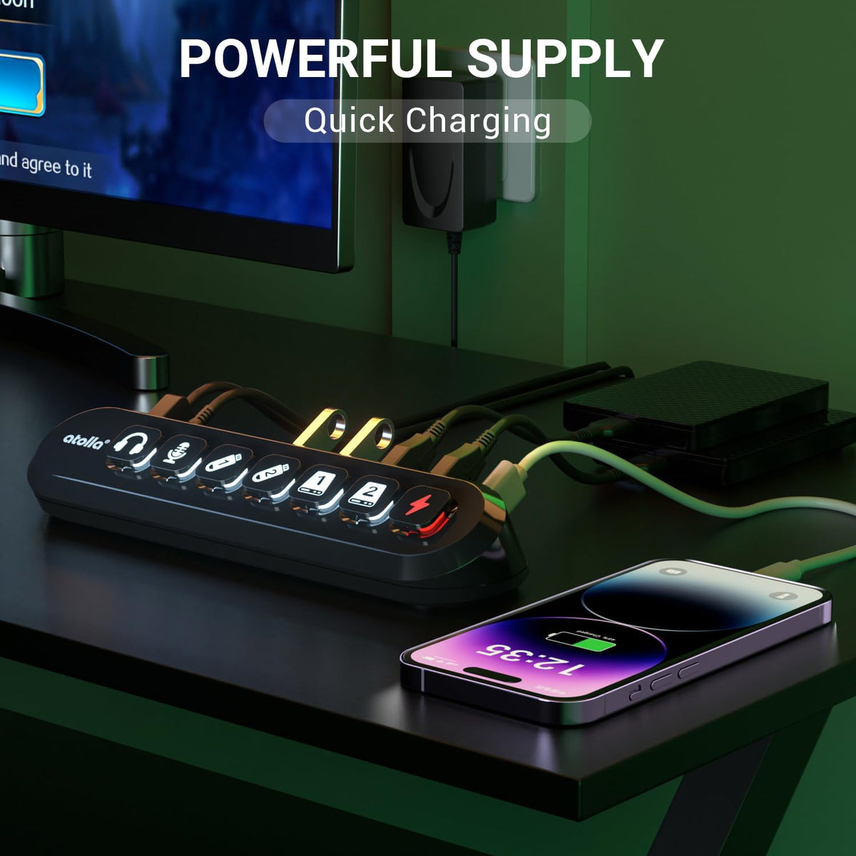 Powered USB Hub, atolla 7-Port USB 3.0 hub (6 Superspeed Transfer Ports+ 1 Fast Charging Port) with Swappable