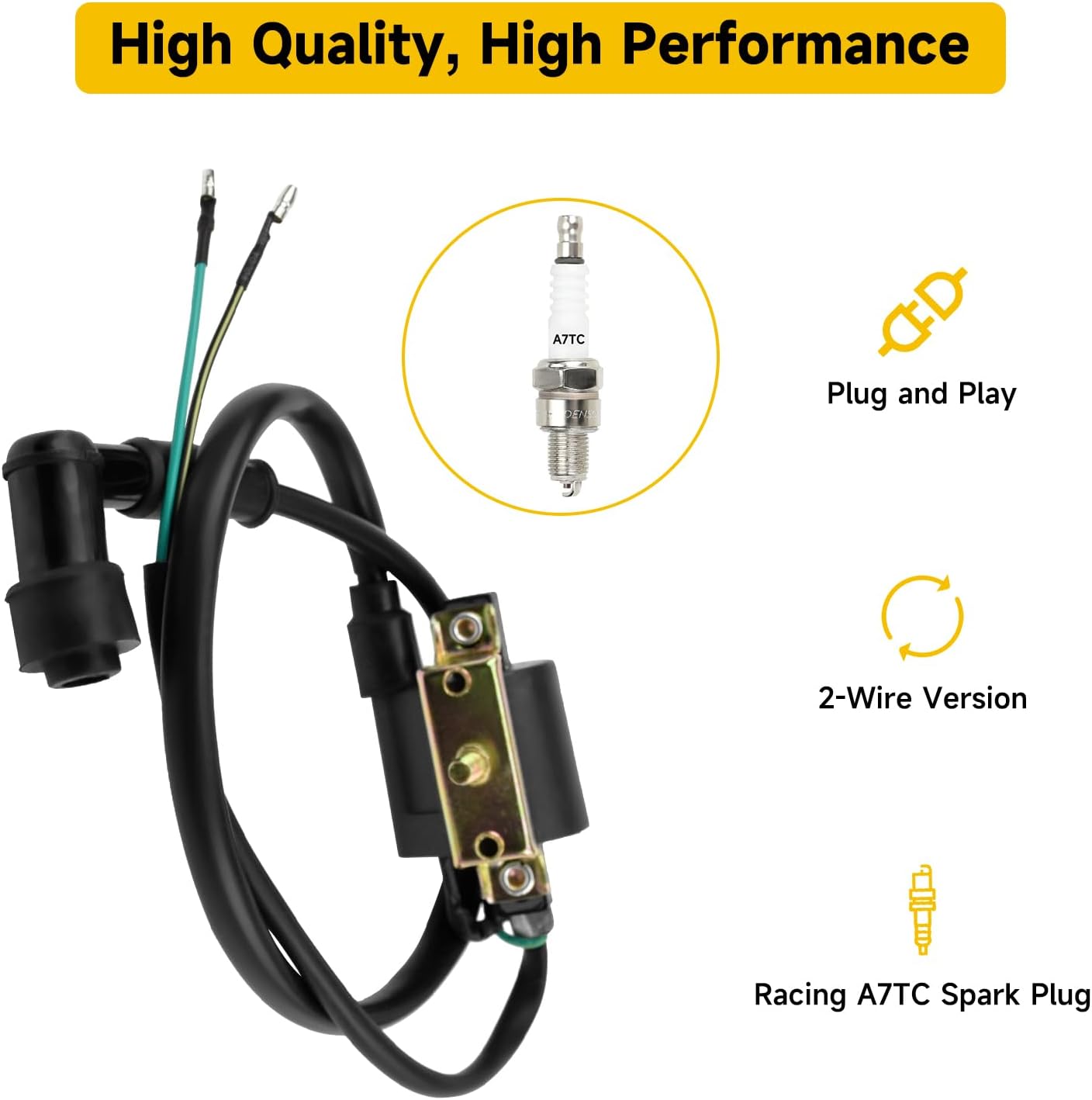 Ignition Coil and A7TC Spark Plug for Coolster 125cc 110cc 90cc 70cc 50cc Taotao DB10 Cheetah Roketa Baja Kazuma