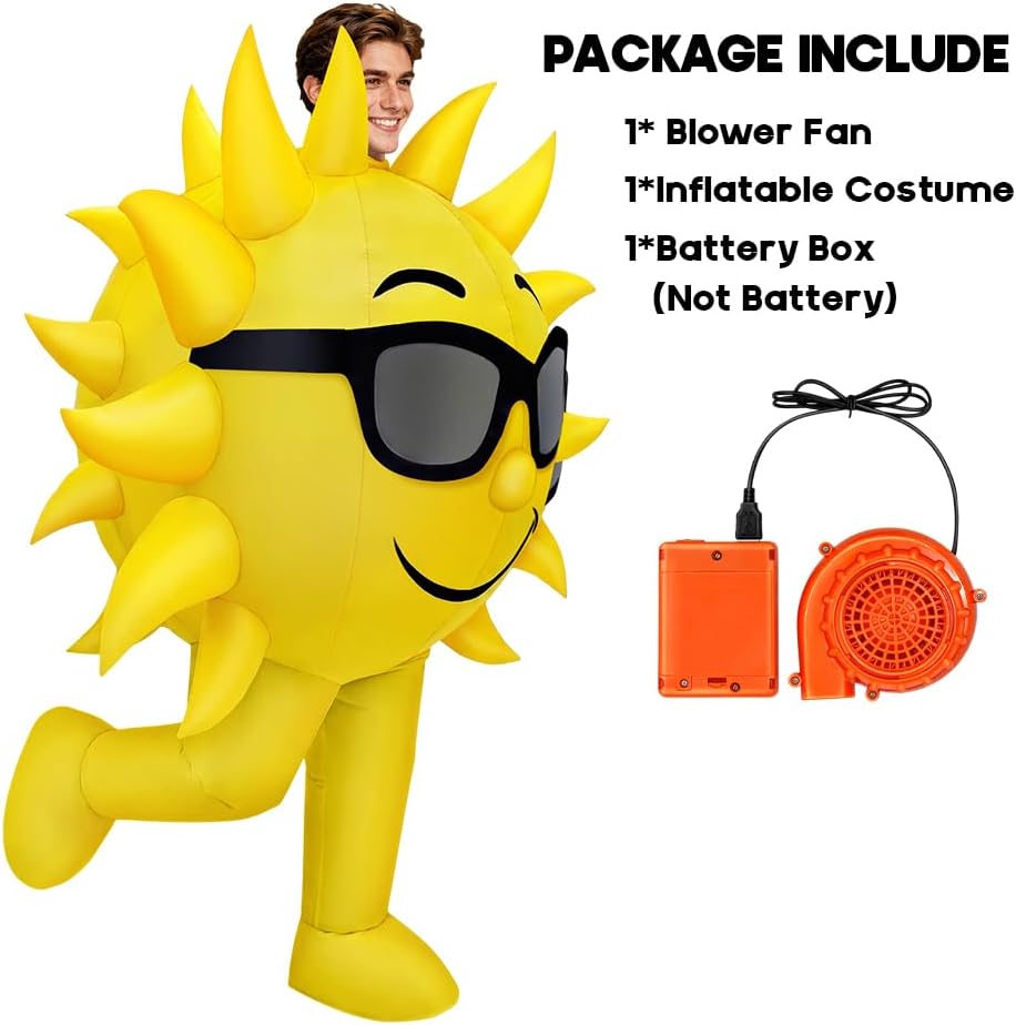 Inflatable Sun Costume Adult Yellow Blow Up Halloween Outfit Summer Suit | Lightweight Polyester Quick Inflation