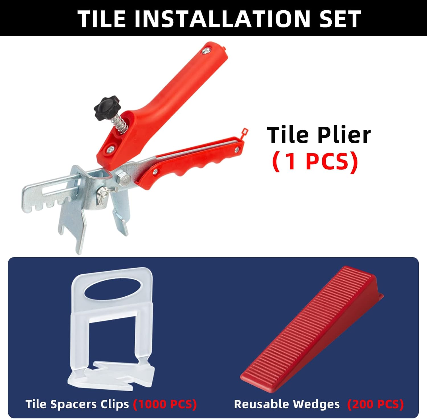 Tile Leveling System with Tile Plier, 1000-Piece Tile Spacers Clips and 200-Piece Reusable Wedges, Tile Leveler Tool