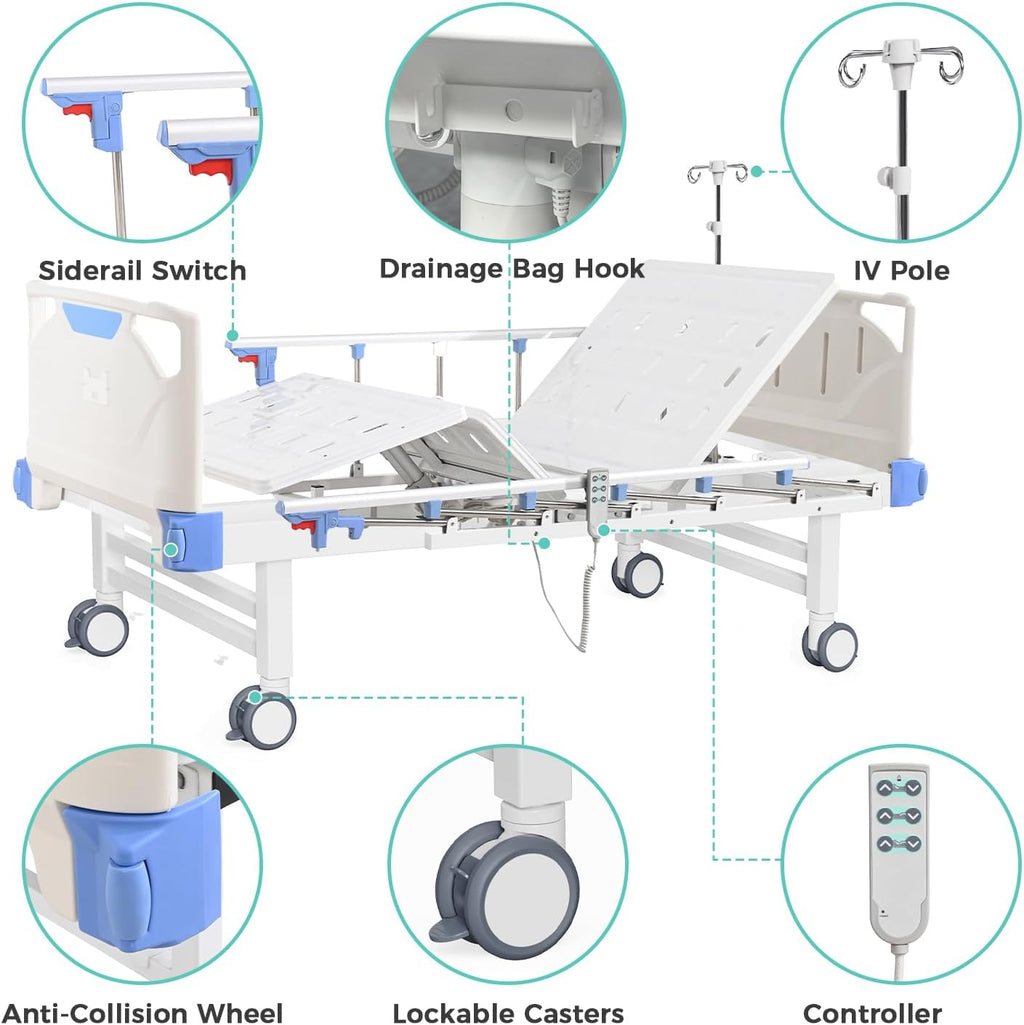 Full Electric Hospital Bed with Memory Mattress, Medical Bed, 550LBS