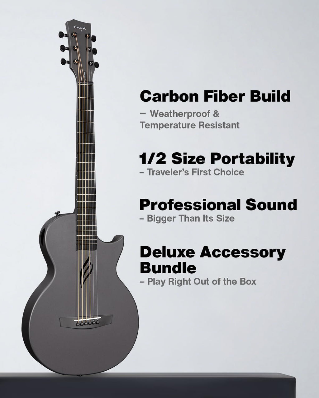 NOVA GO Carbon Fiber 35-Inch Acoustic Travel Guitar, Black | Lightweight 3.7 lbs Design, Moisture-Resistant Body