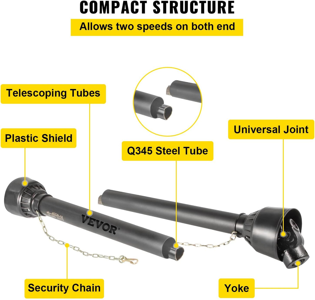 PTO Shaft 1-3/8" PTO Drive Shaft 6 Spline End Round End Driveline | For Bush Hog/Finish Mower/Rotary Cutter/Wood