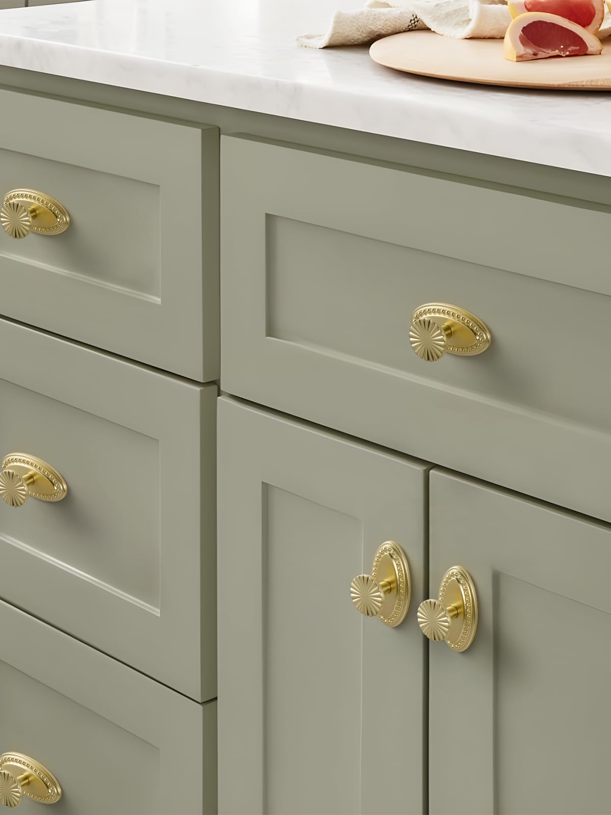 5 Pack Brushed Gold Cabinet Knobs with Base Brass Flat Drawer Pulls Kitchen Cupboard Bathroom Dresser Cabinet