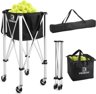 Tennis Ball Hopper Holds 150 Balls, Tennis Cart with Black/Red Bag