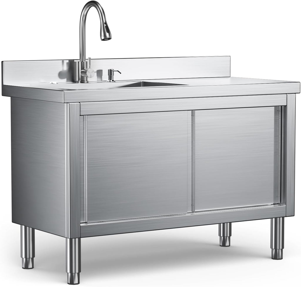 47" Utility Sink With Cabinet, 304 Stainless Steel, Outdoor Kitchen