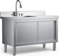 47" Utility Sink With Cabinet, 304 Stainless Steel, Outdoor Kitchen