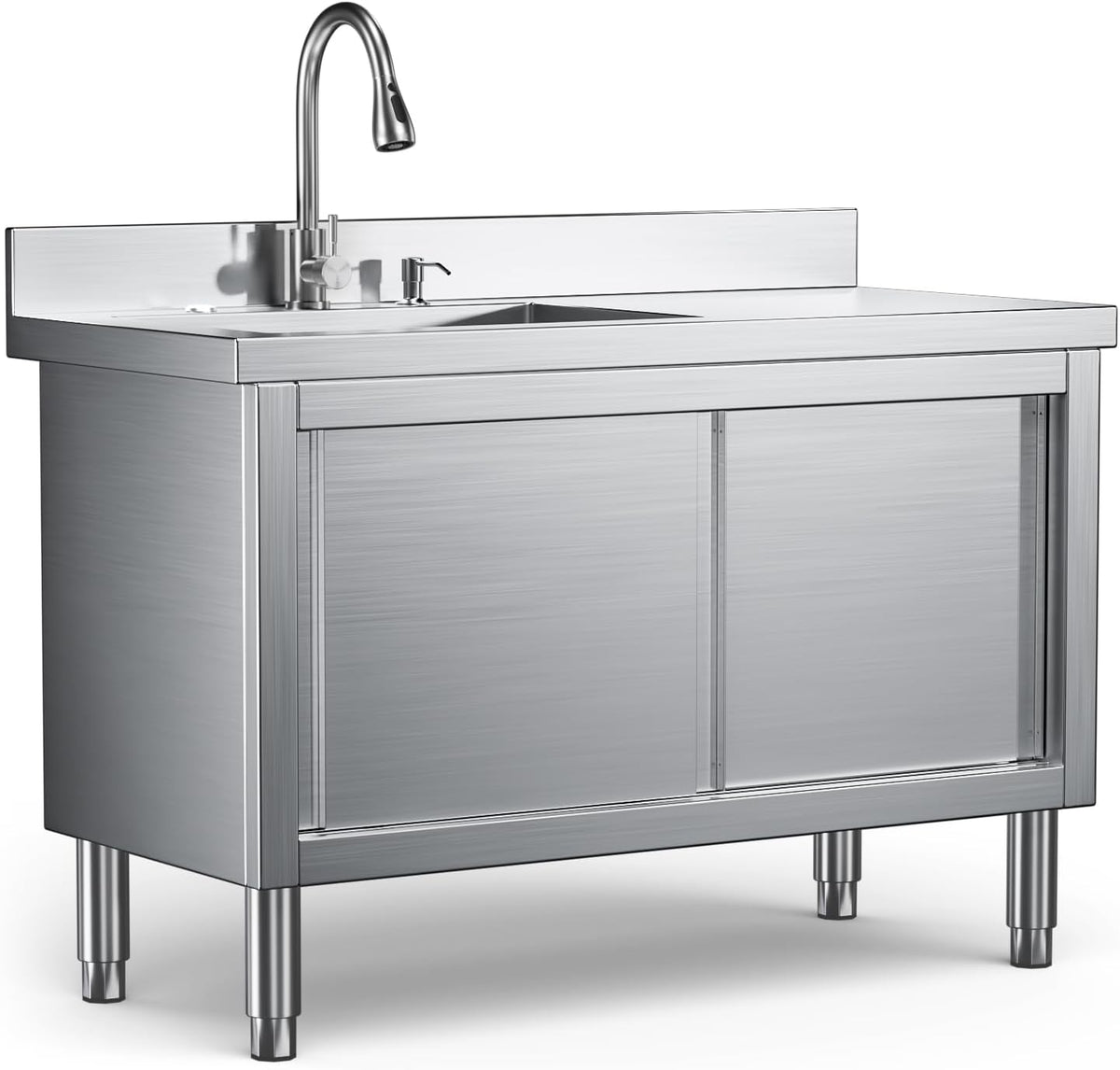 47" Utility Sink With Cabinet, 304 Stainless Steel, Outdoor Kitchen