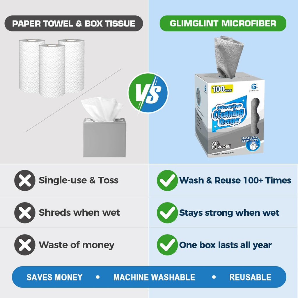 Microfiber Cleaning Cloth 100 Pack, Reusable Paper Towels 11 x 9
