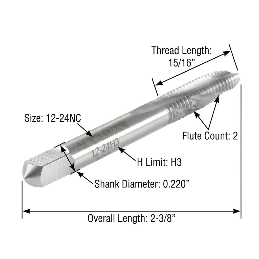 Accusize Spiral Point Tap 12-24NC H3 HSS 2-Flute, 10 Pc Set