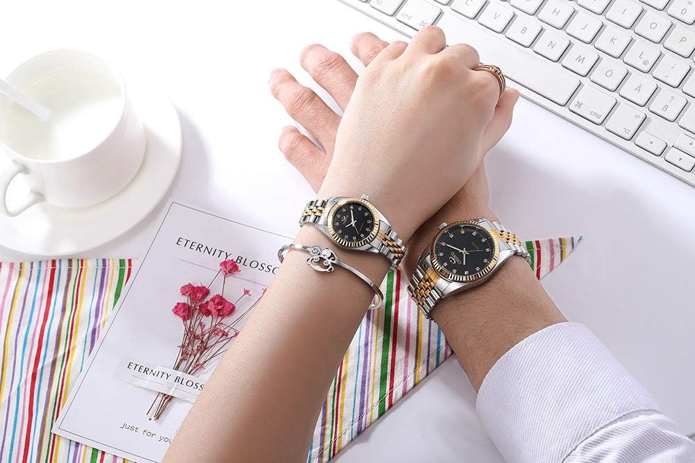 Luxury Business Rhinestone Lovers Quartz Women & Men Analog Stainless Steel Dress Couple Waterproof Watch (Silver