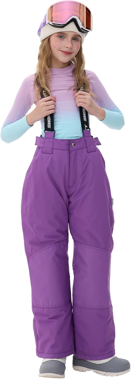 Kids Winter Ski Pant Snow Bibs Boys Girls Snow Trouser Waterproof Windproof Snowboard Warm Detachable Shoulder Straps