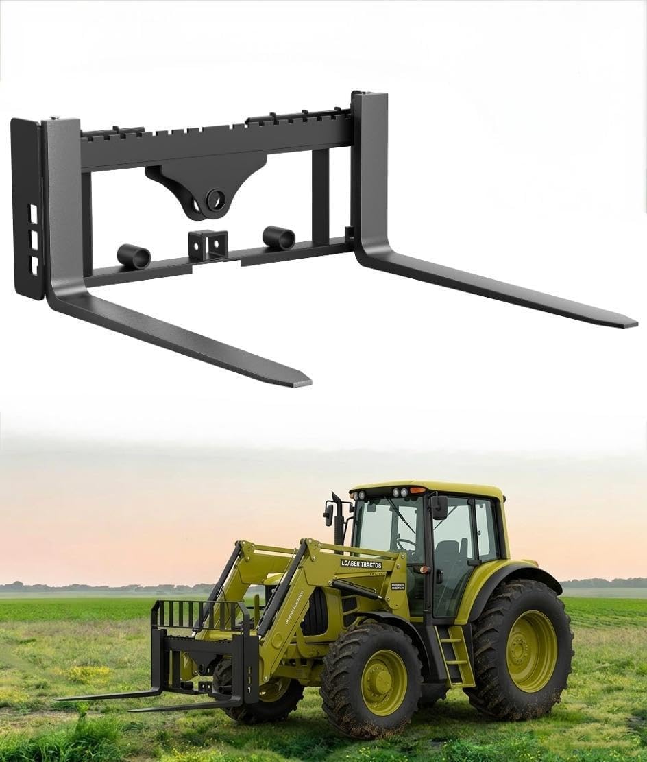 48" Fork Blades Skid Steer Pallet Fork Frame Attachment with | 3 Hay Spear Sleeves, 4000 Lbs 45" Pallet Fork Frame