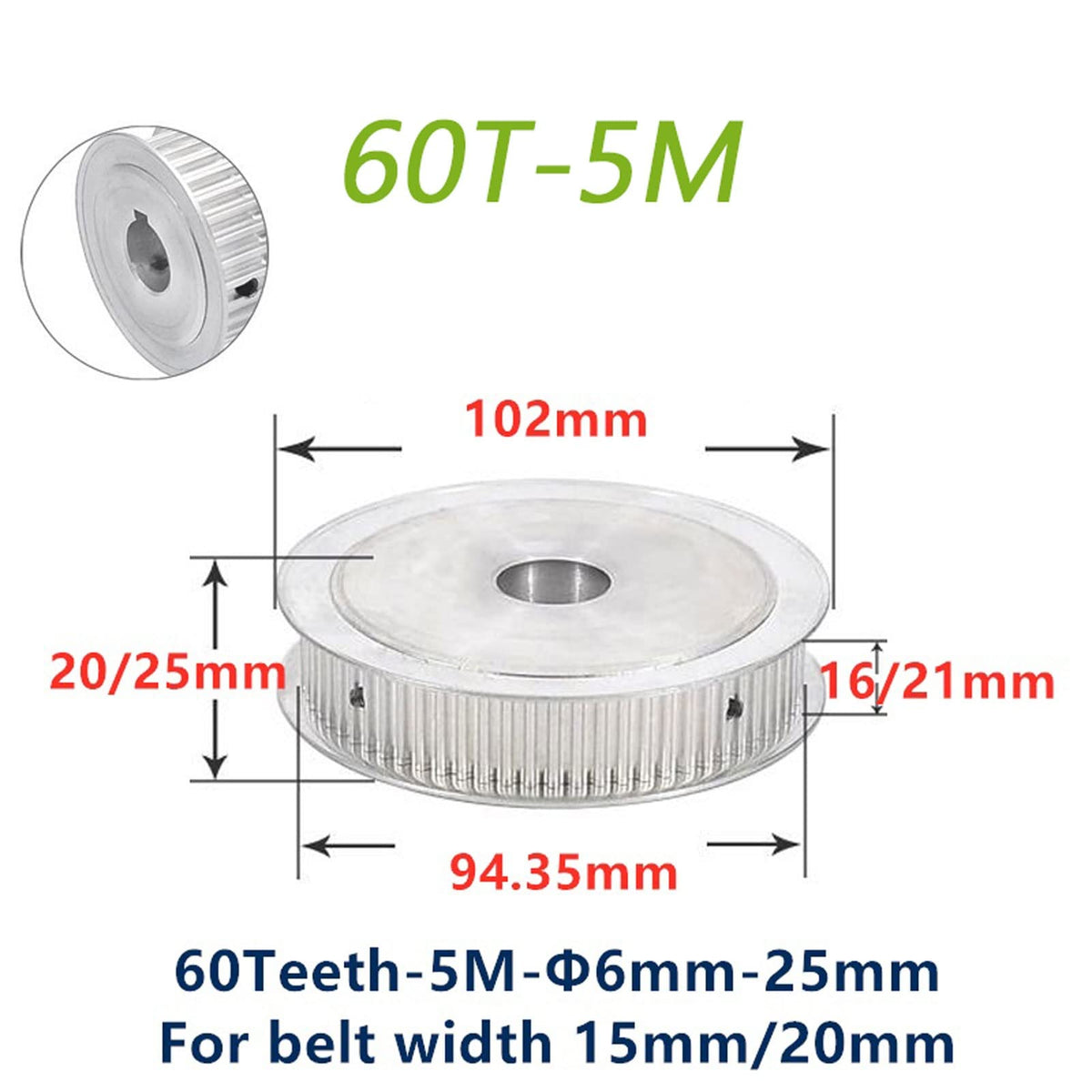Xuulan HTD 5M-60T Synchronous Timing Pulley, Bore 6/8/10/12/14/15/16/20/25mm, for Width 15/20mm HTD5M Belt, 60Teeth 60T (Size : Bore 17mm, Width : for Belt Width 20mm)