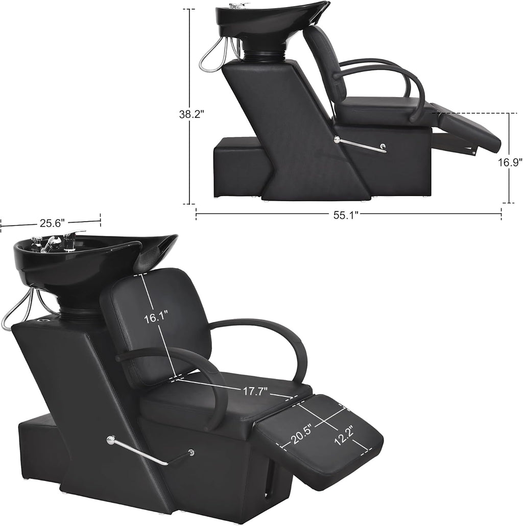 Ceramic Bowl Shampoo Chair for Salon Beauty Spa Unit Station 9051 | Adjustable Backwash Sink, Hair Stylist Barber