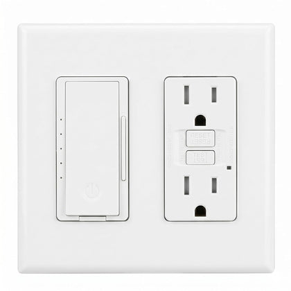 Dimmer Switch and GFCI Outlet 2-Gang Screwless Wall Plate Combo for Bathroom Remodelers to Stop Wire Crowding via