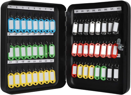 Wall Mount Key Storage Box with Code, Locking Key Cabinet Security, 48 Key Hooks & Tags Labels, 11.81 x 9.45 x 2.95