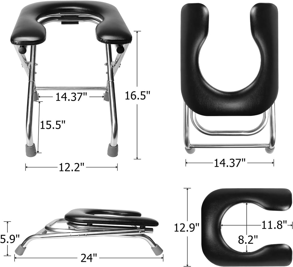 Portable Toilet for Camping, 350LBS Stainless Steel Foldable Camp Travel Toilet with Soft Seat for Adults, 16.5-Inch