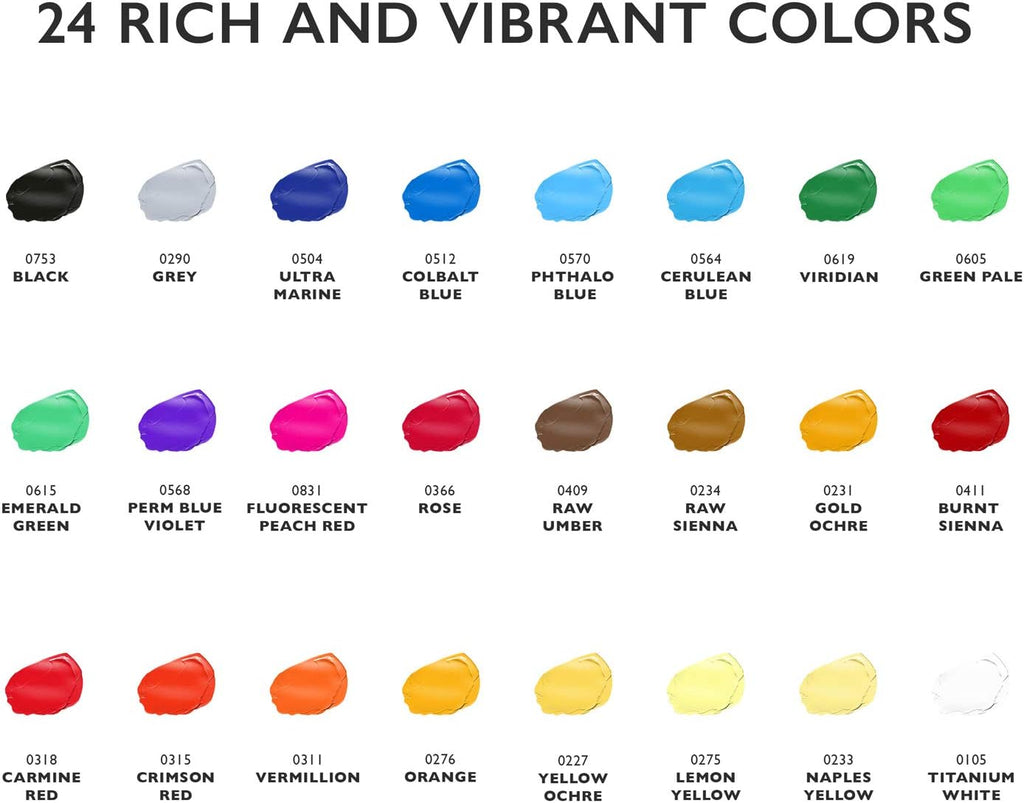 Acrylic Paint Set Canvas Art Paints 24 Colors Perfect Paint Finish (0.41oz,12 ml) With 3 Brushes - Painting Canvas
